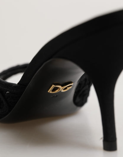 حذاء دولتشي آند غابانا أسود مطرز بكعب سهل الارتداء