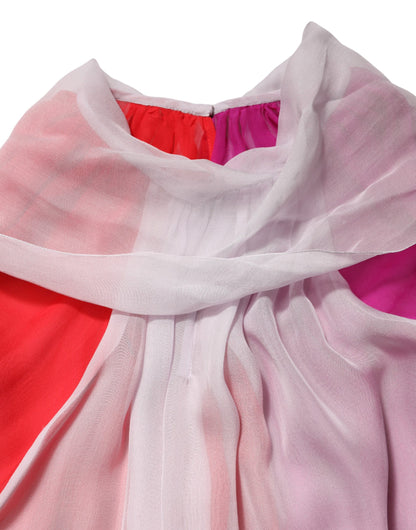 بلوزة دولتشي آند غابانا الحريرية متعددة الألوان بأكمام قصيرة