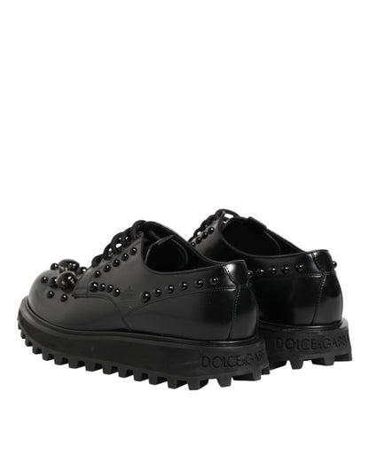 Dolce & Gabbana Black Leather Studded Men Formal Derby  Shoes