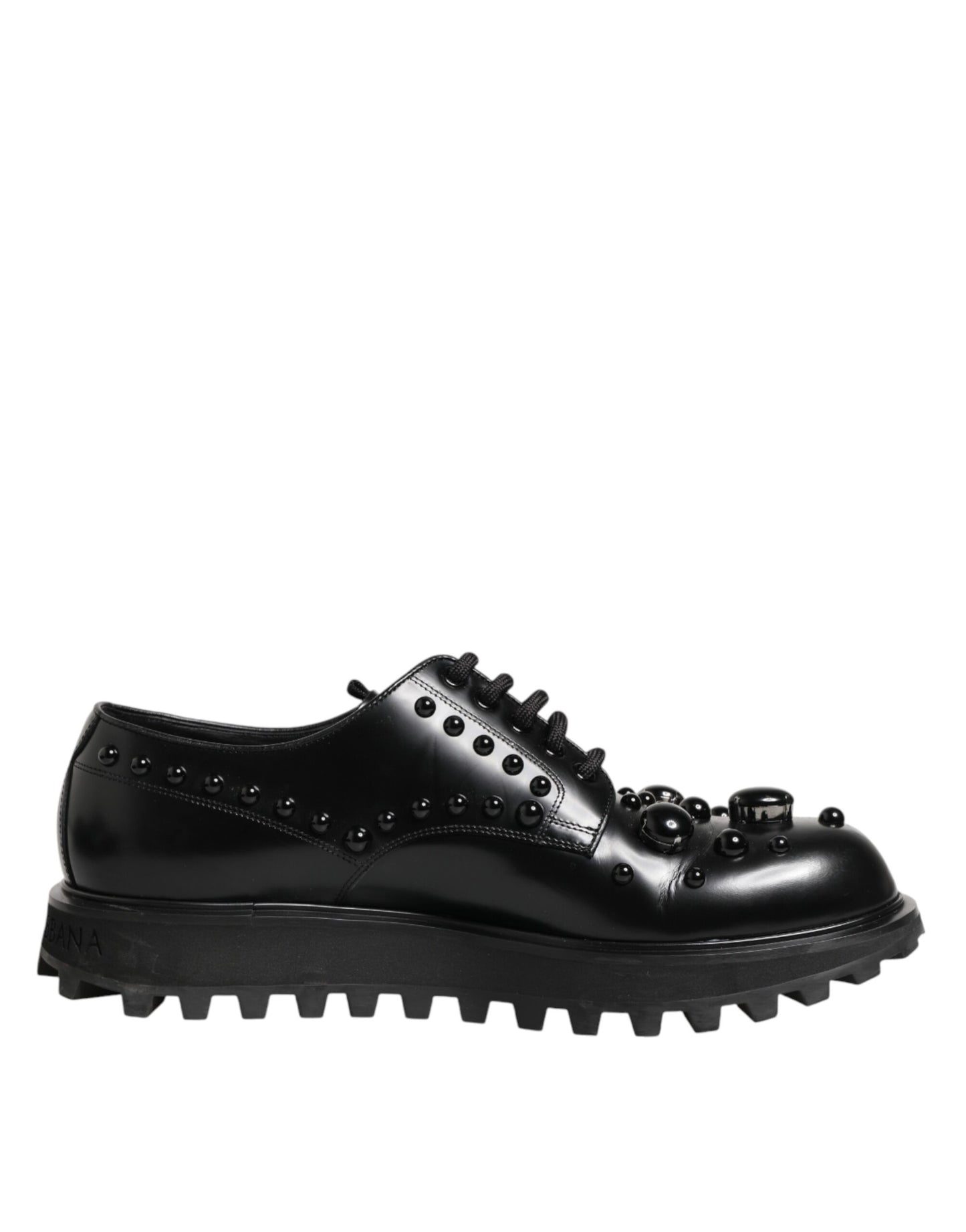 Dolce & Gabbana Black Leather Studded Men Formal Derby  Shoes