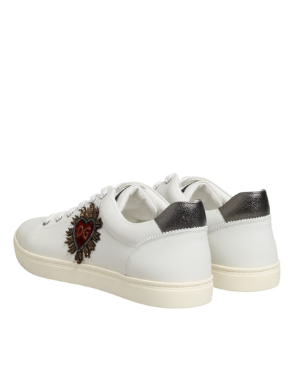 Dolce & Gabbana White Leather Heart Embellished Sneakers Shoes