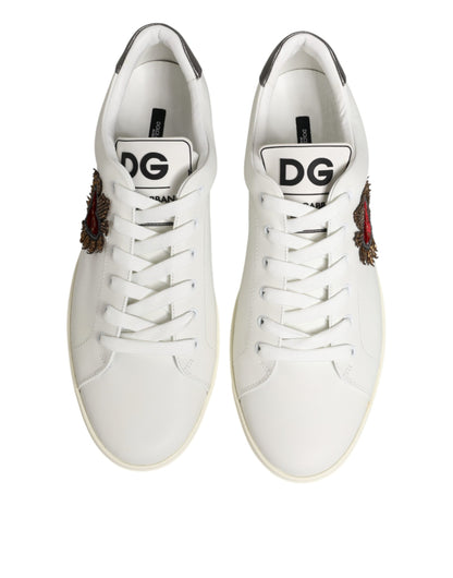 Dolce & Gabbana White Leather Heart Embellished Sneakers Shoes