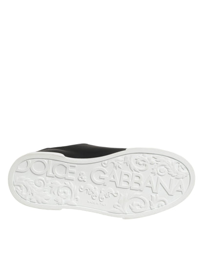 Dolce & Gabbana Black Leather Heart Embellished Sneakers Shoes