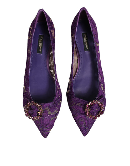 Dolce & Gabbana Purple Taormina Lace Crystals Flats Shoes