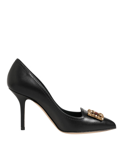 Dolce & Gabbana Black Leather DG Amore Heels Pumps Shoes