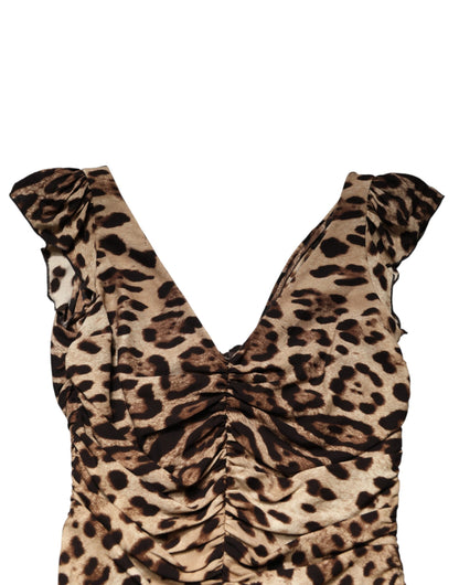 Dolce & Gabbana Brown Leopard Sleeveless Sheath Midi Dress