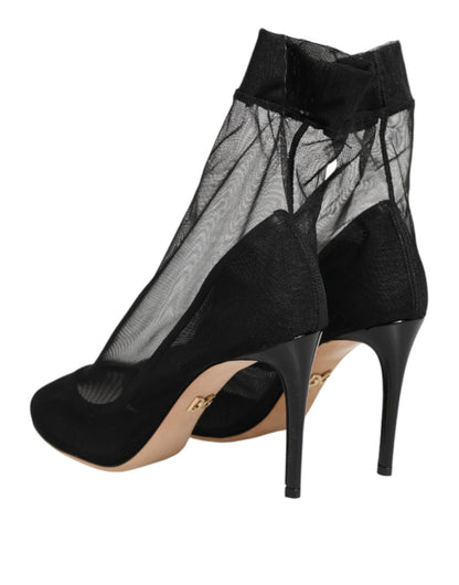 Dolce & Gabbana Black Nylon Stretch Mesh Sock Boots  Shoes