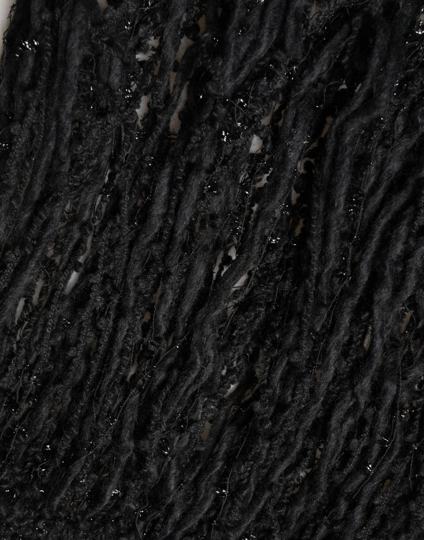 Dolce & Gabbana Black Cashmere Knit Shawl Fringes Scarf