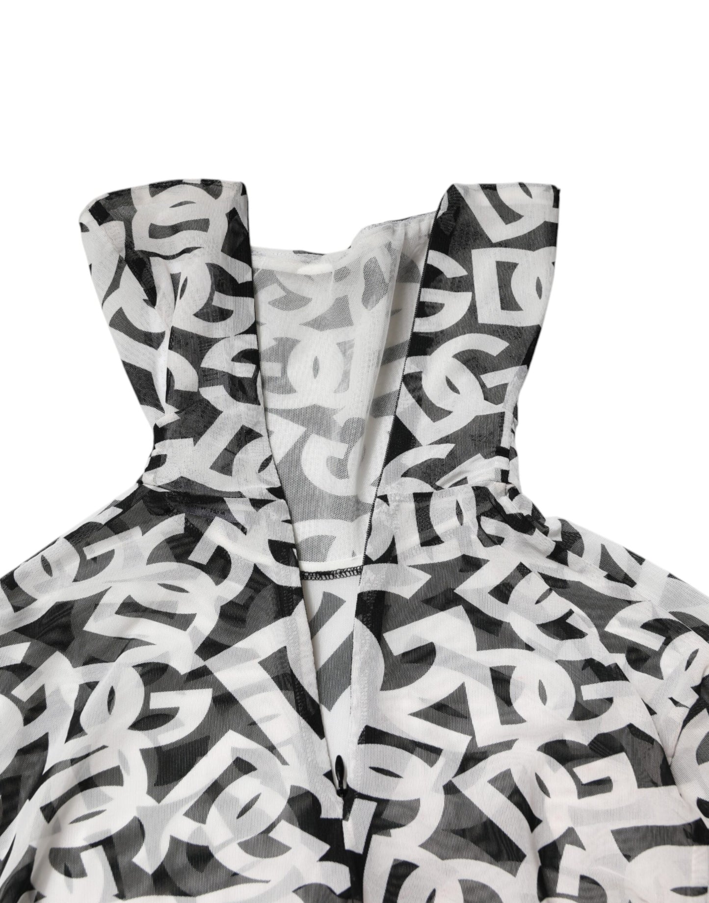 بلوزة دولتشي آند غابانا بيضاء بأكمام طويلة وياقة مدورة وشعار DG