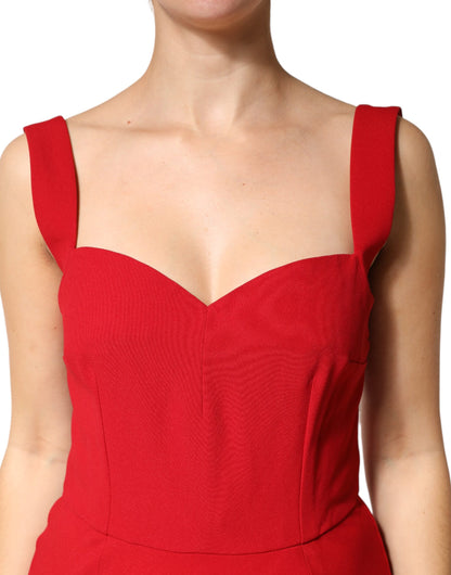 فستان دولتشي آند غابانا الأحمر من الفيسكوز بتصميم حورية البحر الطويل