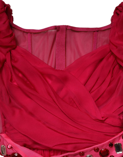 فستان دولتشي آند غابانا الوردي المزين بالحرير متوسط ​​الطول