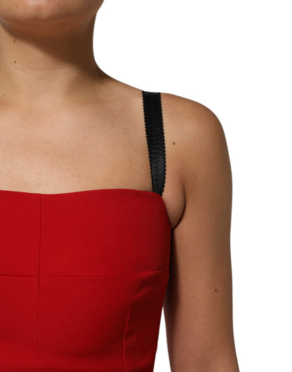 فستان دولتشي آند غابانا الأحمر المرن الضيق بطول الركبة