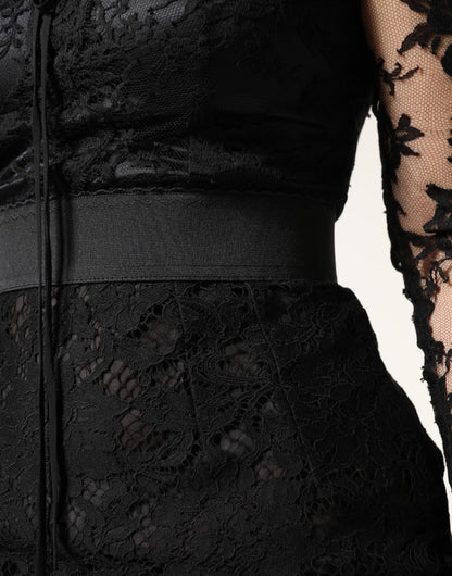 Dolce & Gabbana Black Lace Trim Cotton Sheath Midi Dress