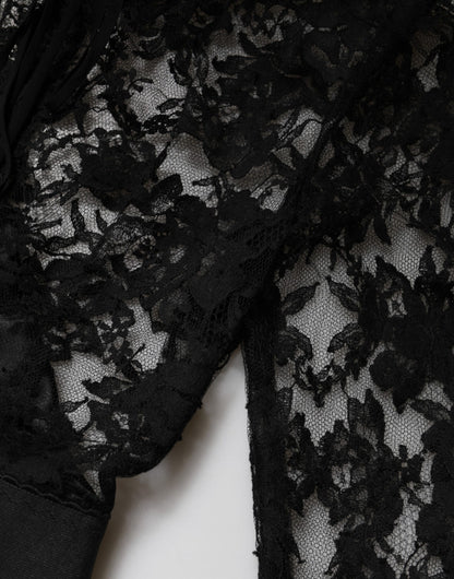 Dolce & Gabbana Black Lace Trim Cotton Sheath Midi Dress