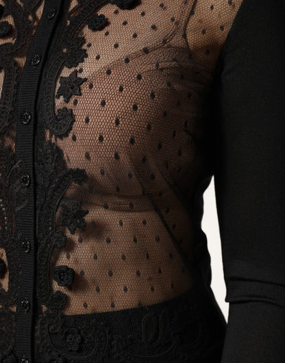 سترة كارديجان سوداء شفافة بأزرار من دولتشي آند غابانا