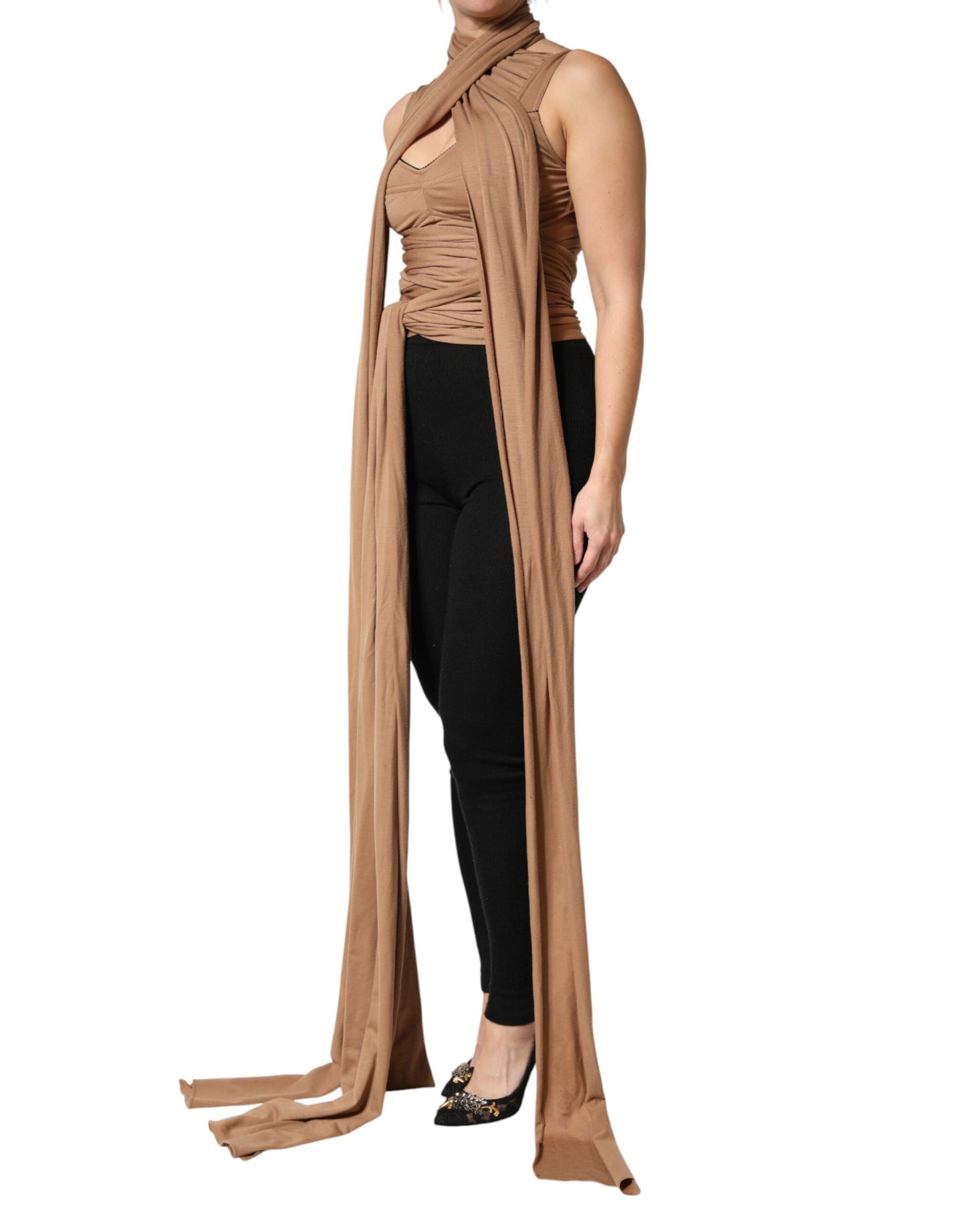 توب دولتشي آند غابانا بدون أكمام من الصوف البكر البني