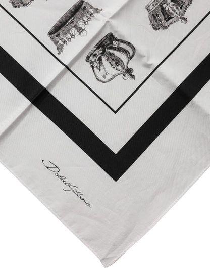 Dolce & Gabbana White Crown Cotton Square Foulard Scarf