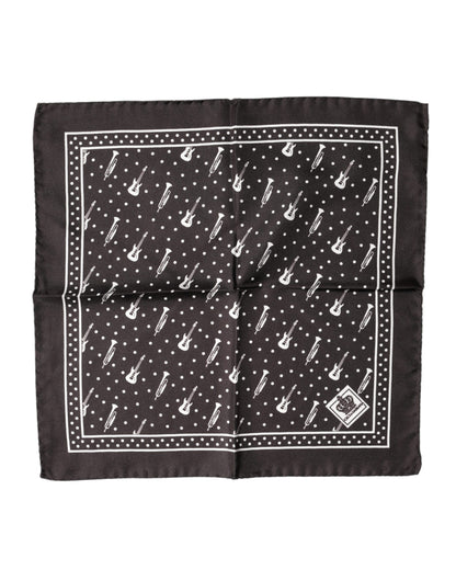 Dolce & Gabbana Black Guitar Trumpet Men Handkerchief Scarf