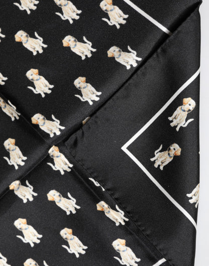 Dolce & Gabbana Black Dog Print Square Handkerchief Scarf