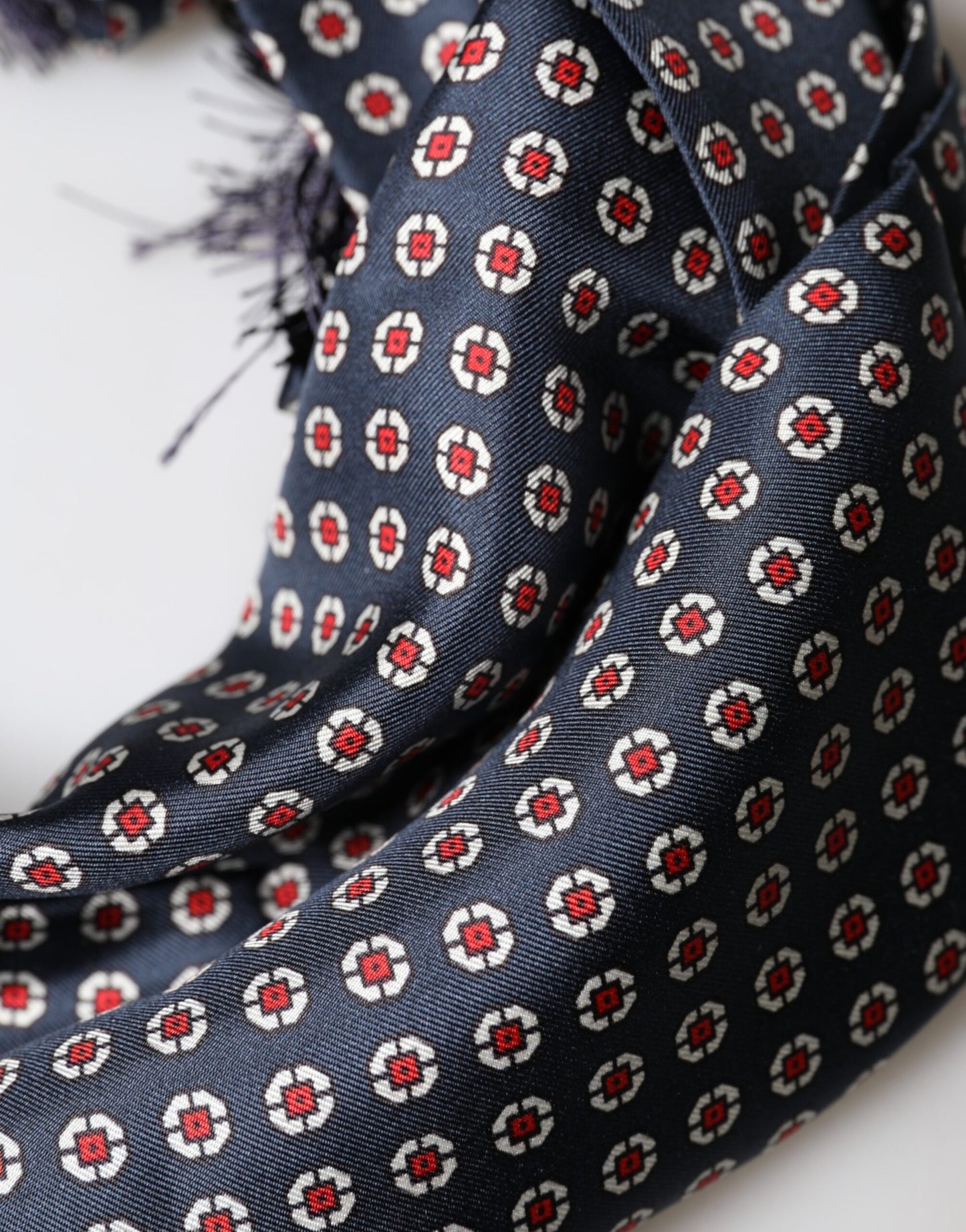 Dolce & Gabbana Black Patterned Fringes Neck Foulard Scarf