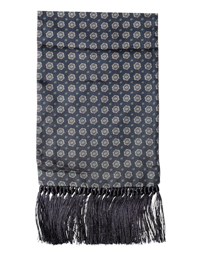 Dolce & Gabbana Blue Patterned Fringes Neck Foulard Scarf