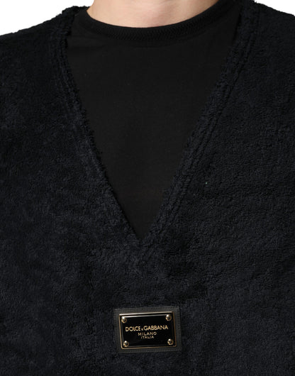 Dolce & Gabbana Black Cotton V-Neck Men Sweatshirt Sweater