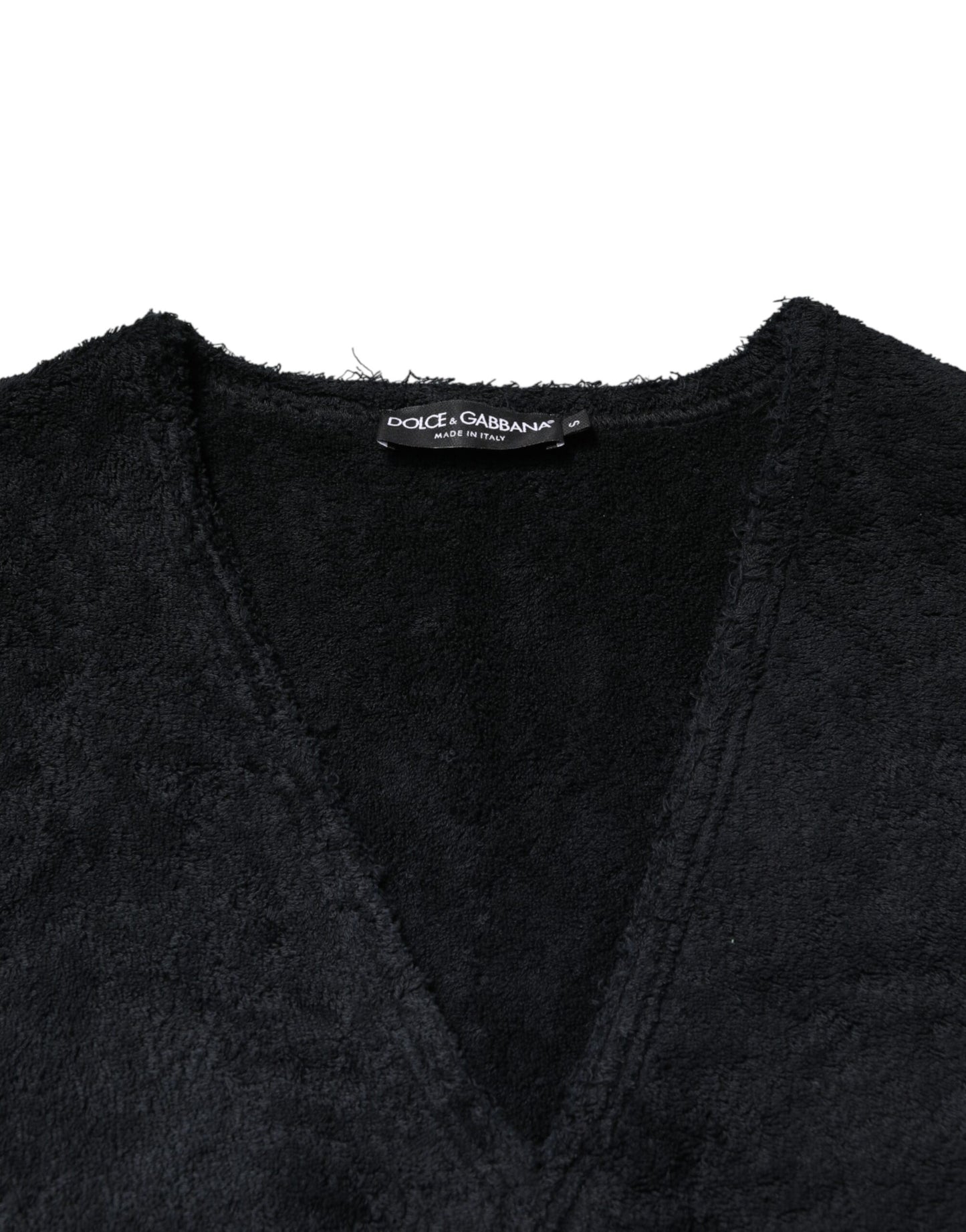 Dolce & Gabbana Black Cotton V-Neck Men Sweatshirt Sweater