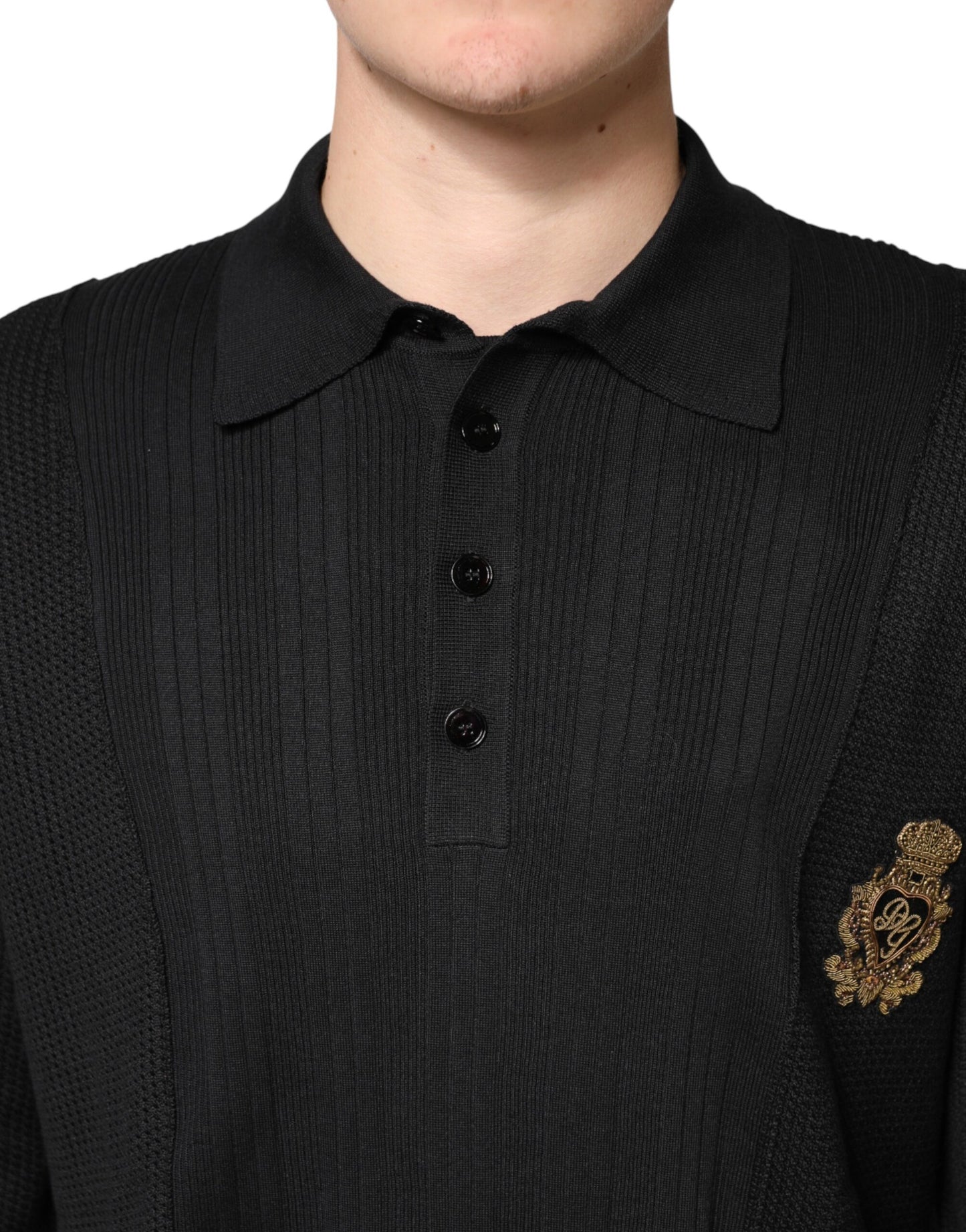 Dolce & Gabbana Black Crest Long Sleeve Men Pullover Sweater