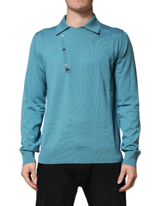 Dolce & Gabbana Teal Wool Collared Polo Pullover Sweater