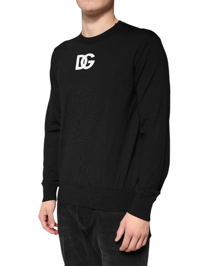 Dolce & Gabbana Black Wool DG Crew Neck Men Pullover Sweater