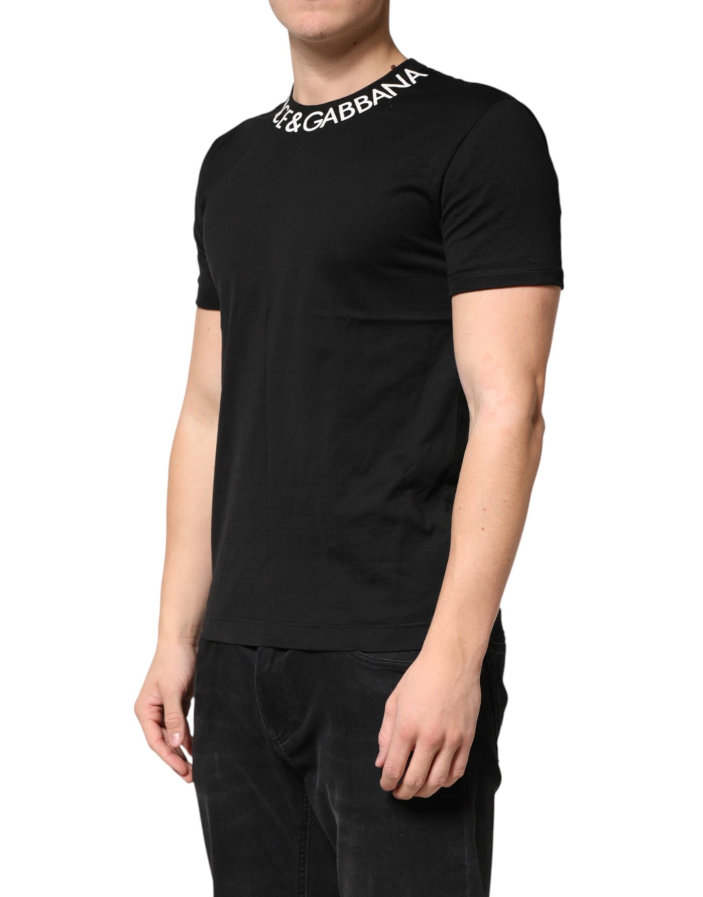 Dolce & Gabbana Black Logo Print Cotton Crewneck Men T-shirt