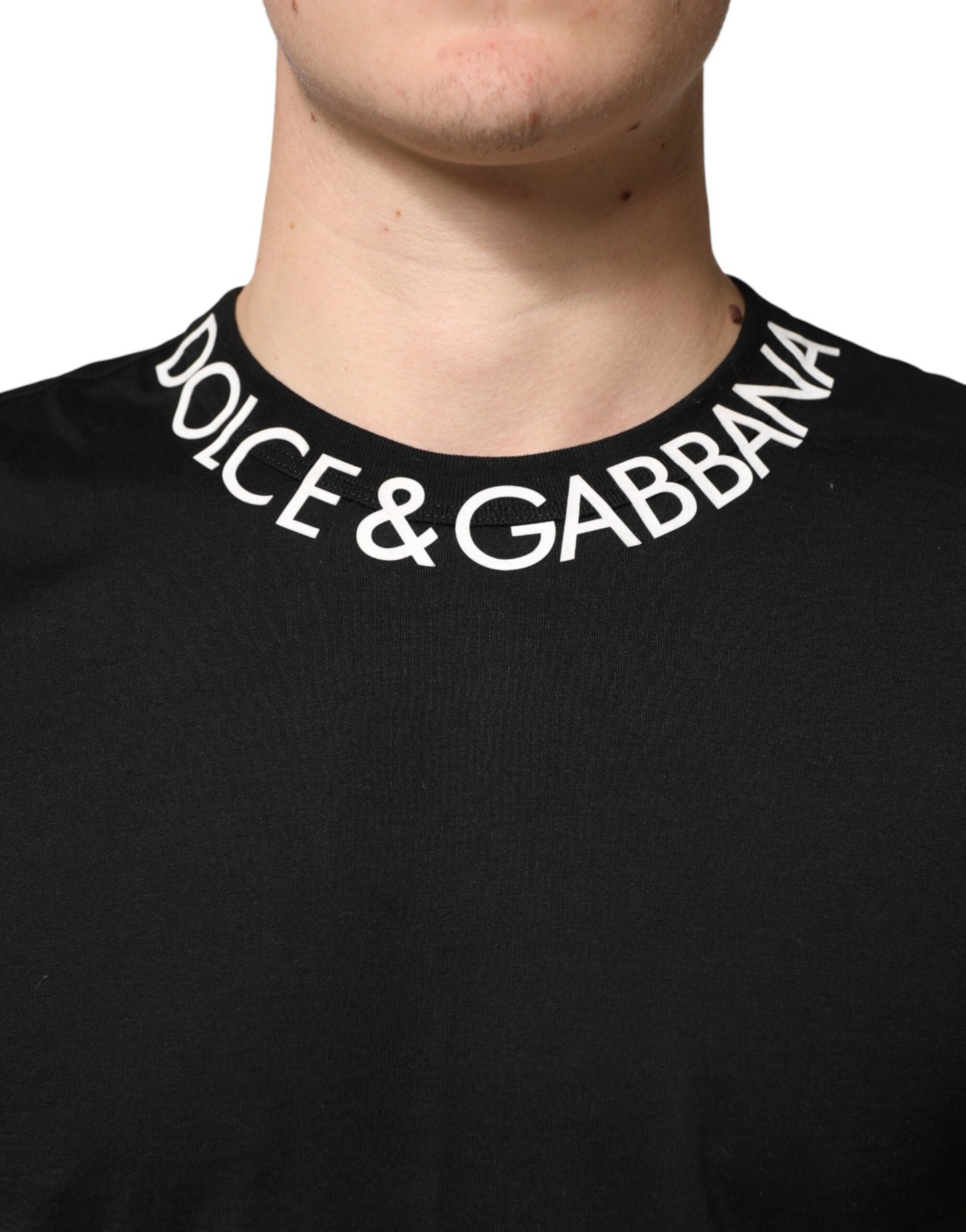 Dolce & Gabbana Black Logo Print Cotton Crewneck Men T-shirt