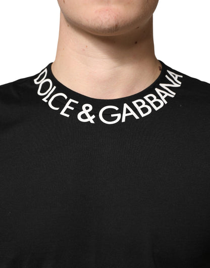 Dolce & Gabbana Black Logo Print Cotton Crewneck Men T-shirt