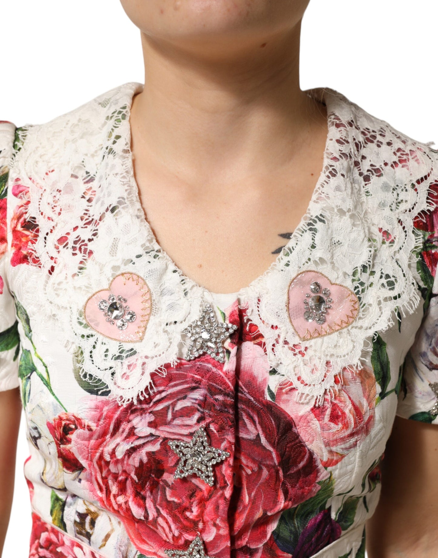 Dolce & Gabbana White Floral Embellished Sheath Mini Dress