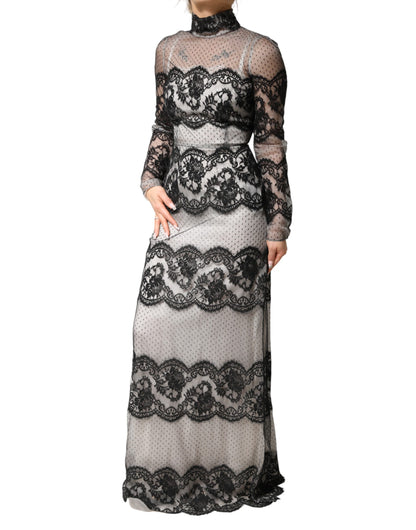 Dolce & Gabbana Black White Lace Silk Blend MaxiSheath Dress