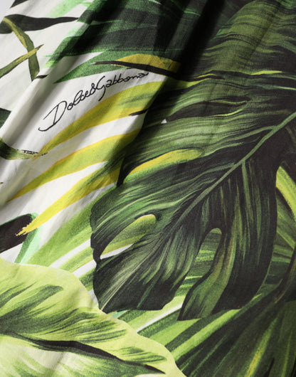 Dolce & Gabbana Green Leaves Print Cotton Halter Midi Dress
