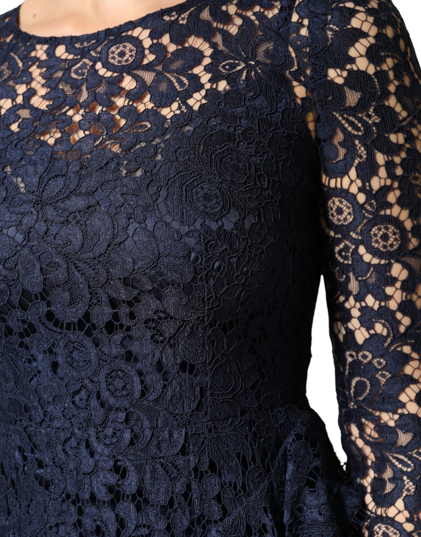 Dolce & Gabbana Blue Lace Ruffle A-line Knee Length Dress