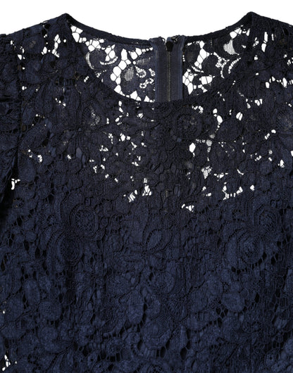 Dolce & Gabbana Blue Lace Ruffle A-line Knee Length Dress