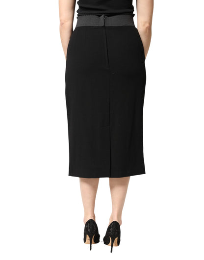 Dolce & Gabbana Black Wool High Waist Pencil Cut Midi Skirt