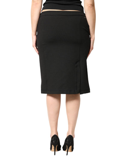 GF Ferre Black Polyester Pencil Cut Knee Length Women Skirt