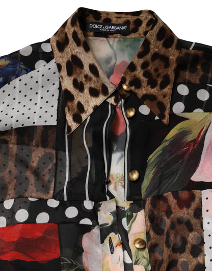 Dolce & Gabbana Multicolor Patchwork Silk CollaredBlouse Top