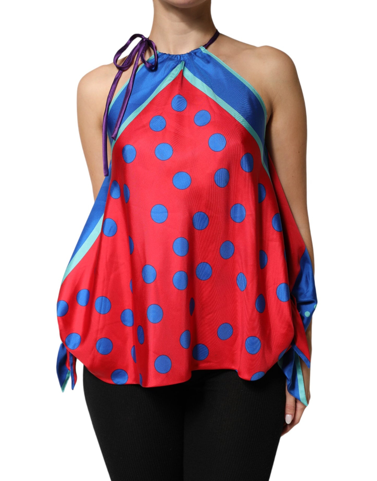 Dolce & Gabbana Multicolor Polka Dot Tie Halter Blouse  Top
