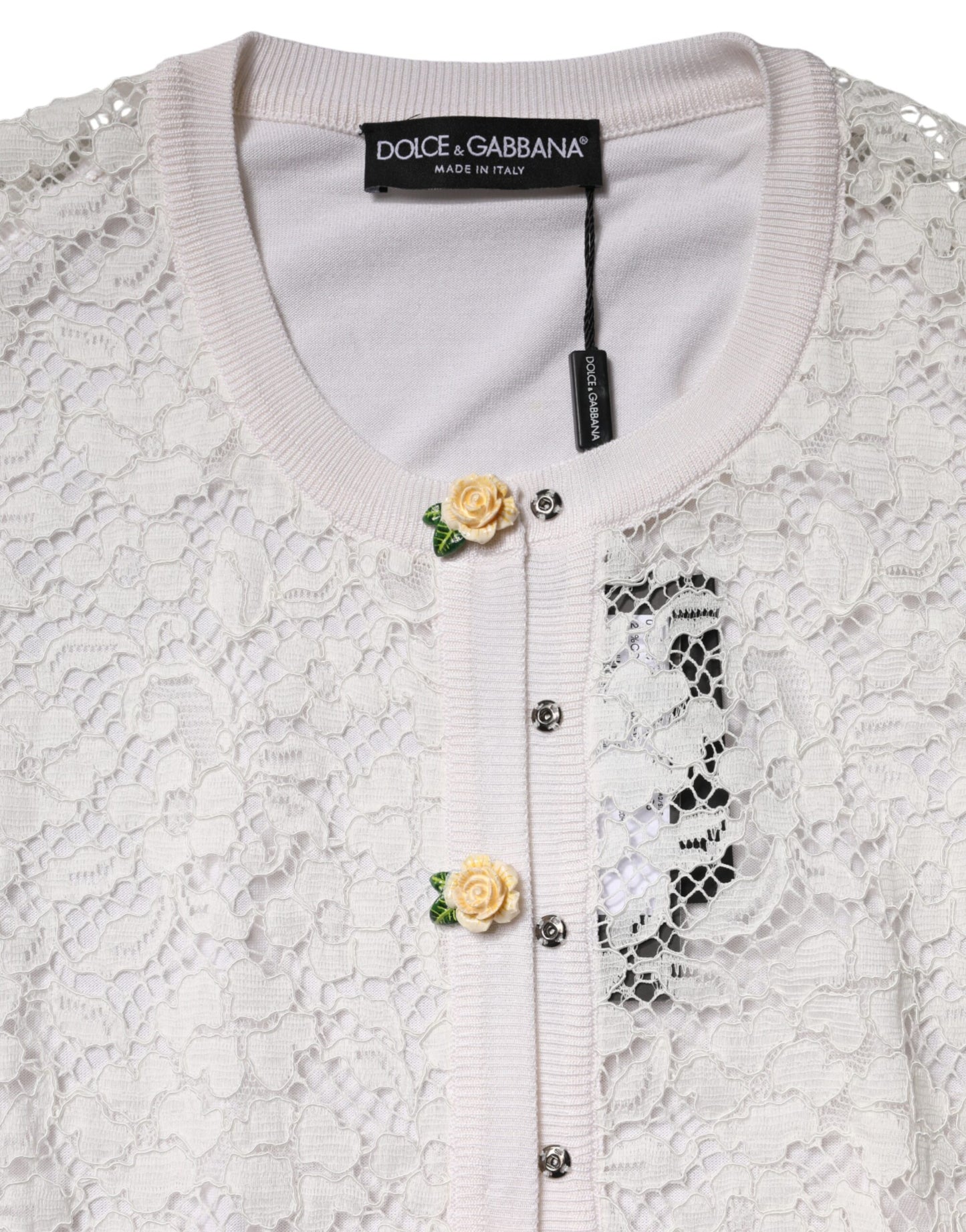 Dolce & Gabbana Cream Lace Knit Rose Button Cardigan Sweater