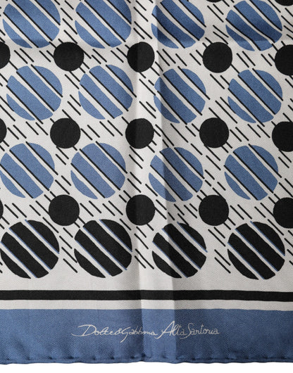 Dolce & Gabbana Blue Dotted Silk Square Foulard 66cm Scarf