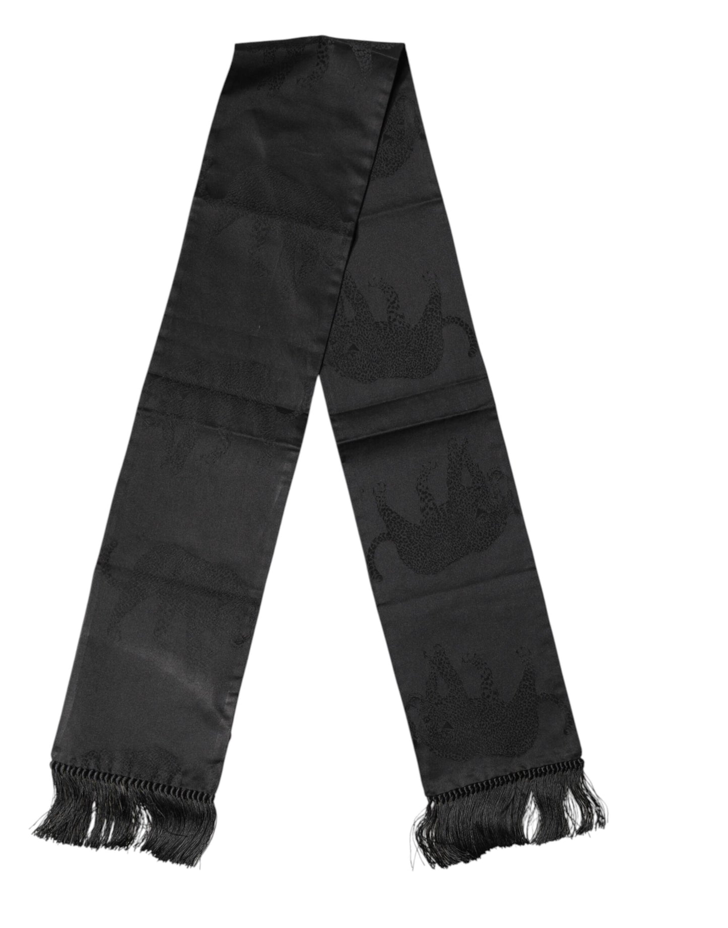 Dolce & Gabbana Black Satin Silk Fringes Neck Foulard Scarf