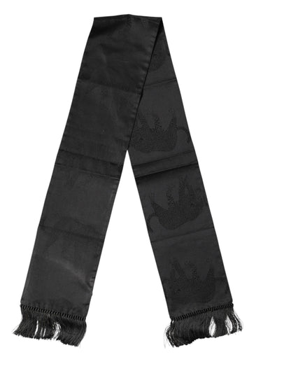 Dolce & Gabbana Black Satin Silk Fringes Neck Foulard Scarf