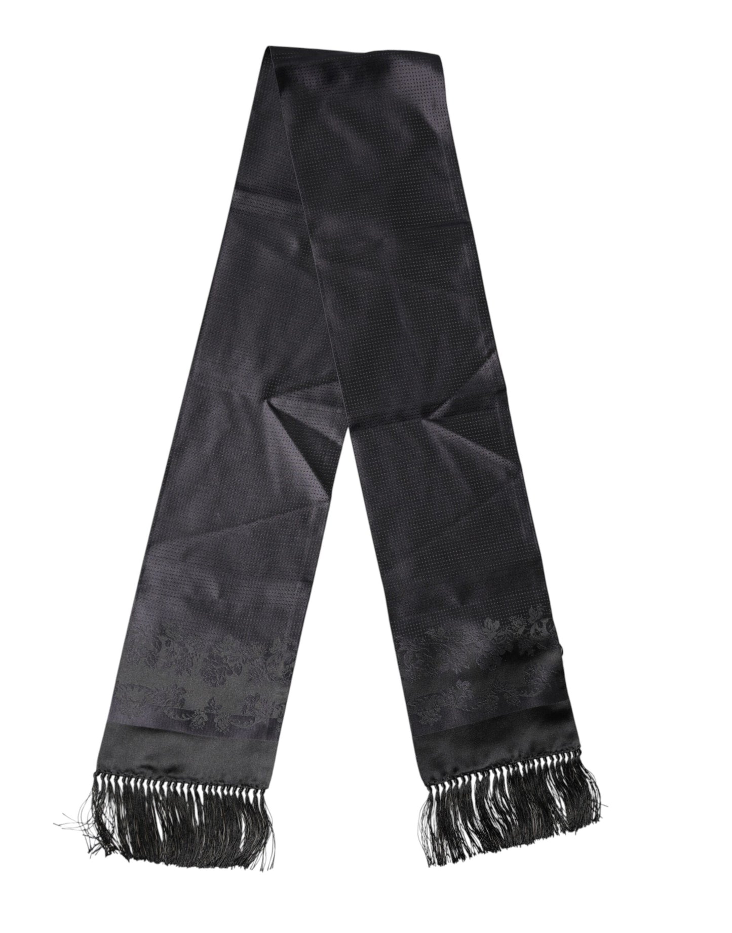 Dolce & Gabbana Black Satin Silk Fringes Neck Foulard Scarf