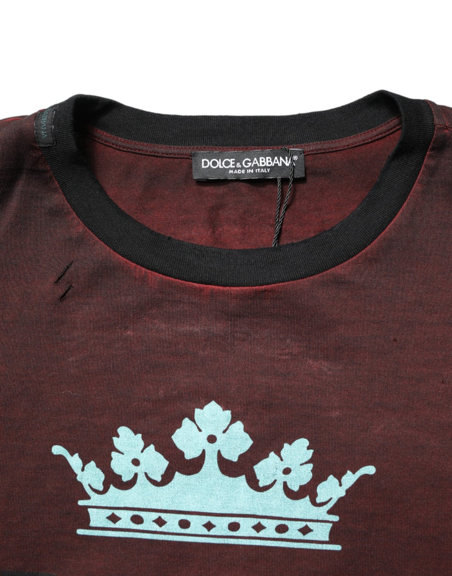 Dolce & Gabbana Maroon DG Crown Cotton Crew Neck Men T-shirt